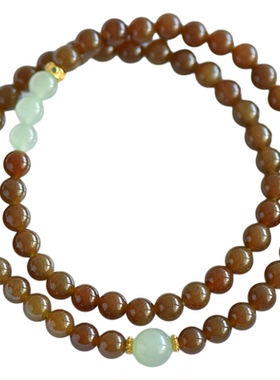 原创手作新疆和田玉糖料双圈手链