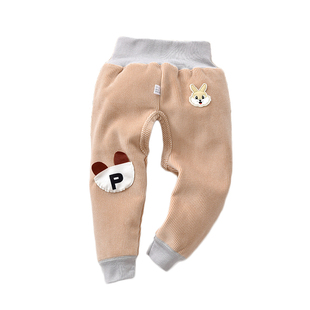 宝宝加绒裤子春秋冬季外穿婴儿保暖裤开档男女幼儿高腰护肚裤秋裤