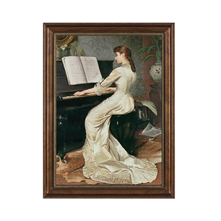 欧式复古艺术装饰画美式壁画法式客厅人物背景墙挂画琴房钢琴油画