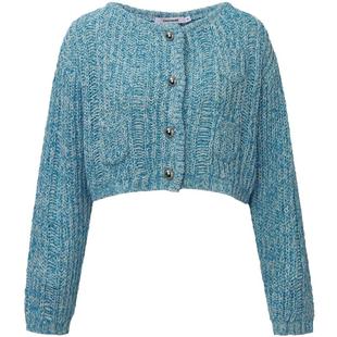 CALVINLUO 24新品女圆领纯色口袋装饰开衫外套 蓝/绿 刘亦菲同款