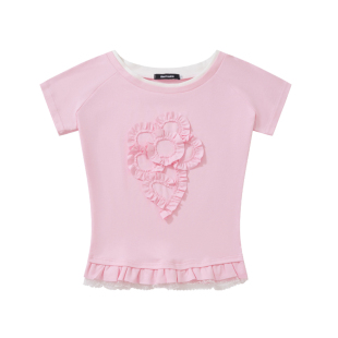 ASTRSK 韩系立体花朵下摆花边短款短袖t恤女夏季修身显瘦甜美上衣