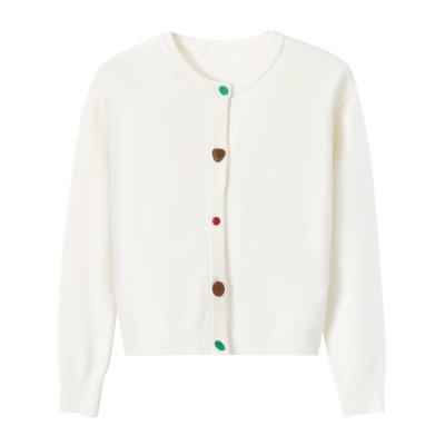 Basic House/百家好绵羊毛毛衣女款2025冬季新款红色针织开衫外套