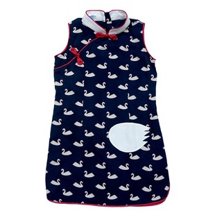 更牌童装夏季新款儿童棉绸轻薄旗袍天鹅改良中式亲子母女装连衣裙