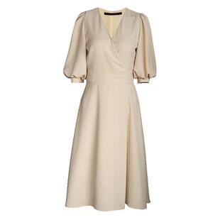 罗衣气质灯笼袖连衣裙女2024夏季新款浅黄色系带大摆中长裙06244