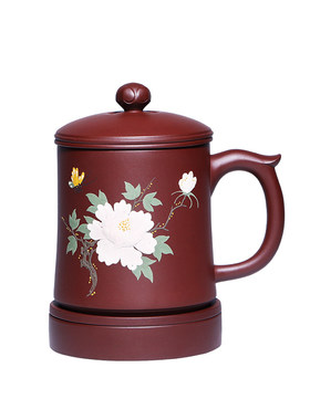 宜兴紫砂杯纯手工彩绘女士茶杯子