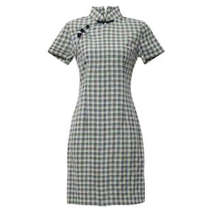 纯棉苏州格子旗袍新款2026优雅改良年轻款气质粉色复古少女连衣裙