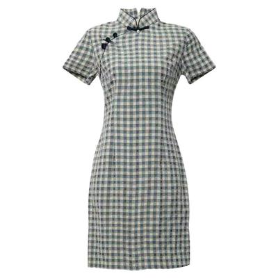 2026新款蓝色大小姐古法旗袍裙女