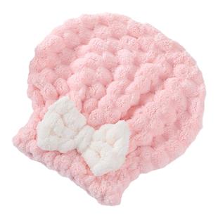 瑚绒新款云朵格干发帽可爱蝴蝶结吸水女包头巾加厚浴帽纯色不掉毛