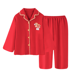 猫人女童纯棉睡衣2026新款冬加厚马年本命年中大童女孩家居服套装