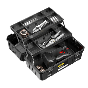得力工具箱工业级家用套装多功能五金收纳盒电工三层多折叠收纳箱