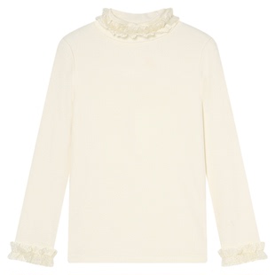 RBIGX瑞比克童装2025秋冬澳绒小高领打底衫木耳边长袖T恤百搭上衣