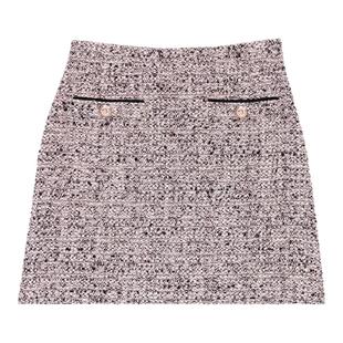 Maje Outlets秋冬女装法式时尚花呢四叶草纽扣A字高腰短款半身裙