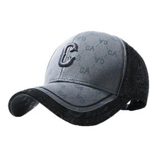 CACUSS棒球帽春新款女时尚字母满印硬顶显脸小纯棉透气鸭舌帽