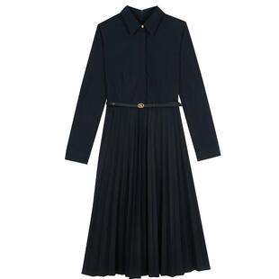 Hazzys哈吉斯纯色长袖连衣裙女士秋季显瘦时尚通勤英伦风裙子