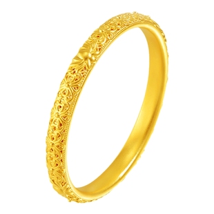 老庙黄金足金莲花乾坤实心手镯5D高工艺好运连连情人节送礼物正品