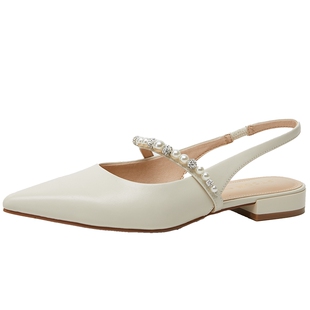 百田森夏季凉鞋女新款包头凉单鞋尖头平底凉鞋法式绝美鞋子