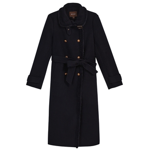 YINER音儿专选2025冬季新款水貂毛条装饰羊毛羊绒混纺双面呢大衣