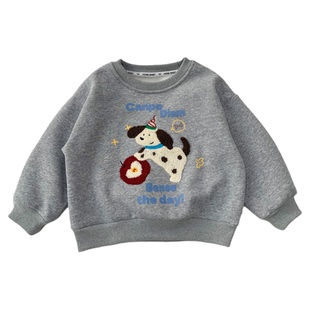 男女童加绒卫衣秋冬装洋气中小童卡通套头衫2025新款儿童圆领打底