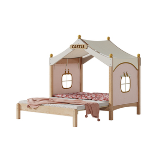 优漫居蒙氏儿童床女孩屋顶床实木公主床树屋床帐篷抽拉伸缩白蜡木