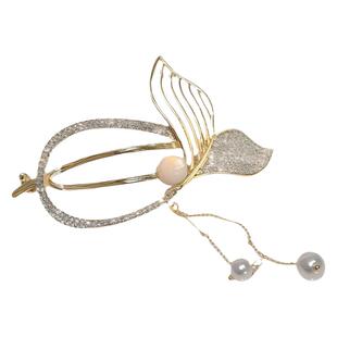 珍珠鱼尾流苏扭扭发夹女高级感抓夹发饰后脑勺气质一字夹青蛙扣