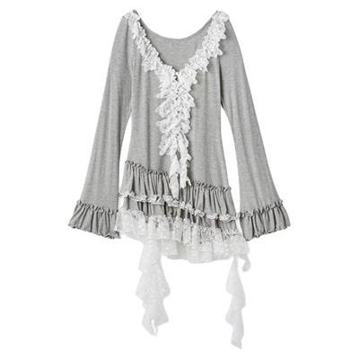 SNIDEL2025秋冬新品甜美蕾丝钩花V领荷叶边飘带针织衫SWCT255119