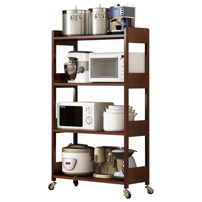 实木厨房置物架落地式带轮多层放