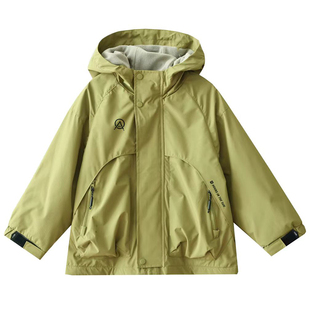 男童春秋印花连帽冲锋衣2025冬儿童拉链衫中大通加厚加绒防风外套