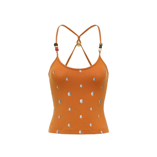 oinimi 银色渐变波点橙色背心 串珠挂脖高弹吊带上衣Tank top
