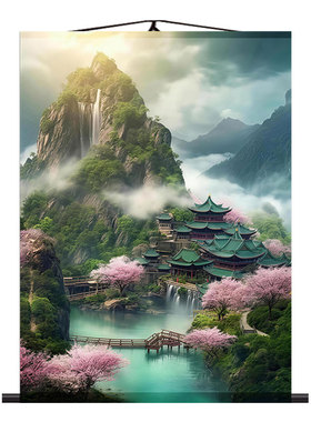 仙家堂口山水画暗堂风景画三尺三客厅装饰画东北无活物挂画
