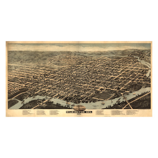 古威明顿市诺福克地图纯棉油布画芯英文餐厅客厅书房美式装饰画