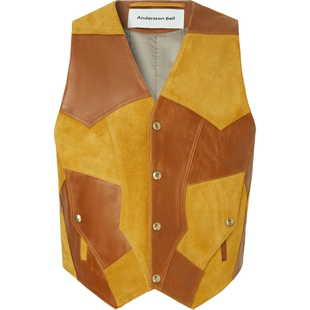 【折扣】Andersson Bell 男绒面革拼接皮革马甲背心