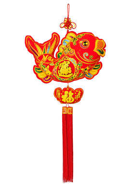 中国结福字布鱼挂件年年有余挂饰