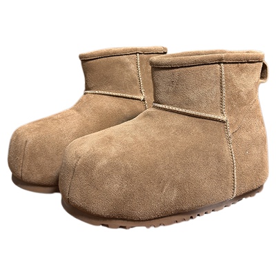 磨砂真牛皮丑萌大头厚底雪地靴女