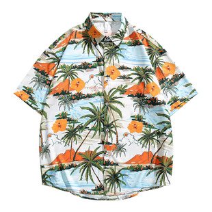 NASA STUSY美式复古2026新款夏装男款衬衣男士痞帅高级感短袖衬衫