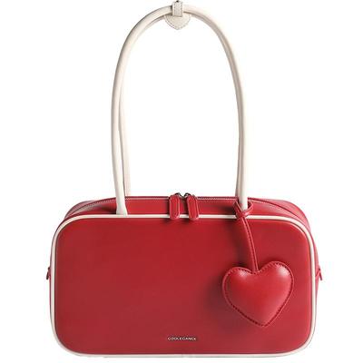 百丽包包女25礼盒红色新娘婚包送礼物大容量保龄球波士顿包X7269