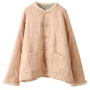 【提花水貂/纯色中长可选纯亚麻棉服】新中式夹棉棉衣秋冬外套女