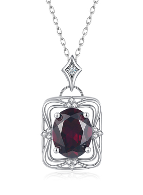 天然石榴石宝石吊坠通体纯银镶嵌
