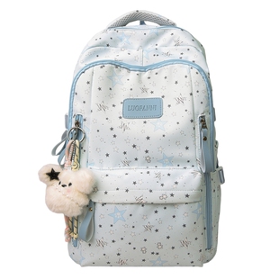 中点星星两件套书包女高中生初中生简约大容量双肩背包单肩补课包