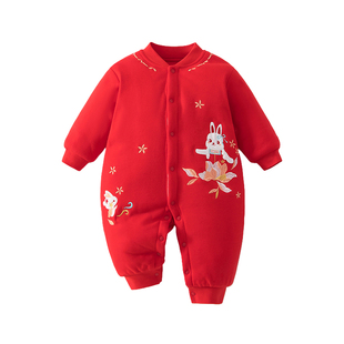 棉服120g加厚夹棉新生儿连体衣服外出保暖婴儿秋冬款宝宝棉衣冬装