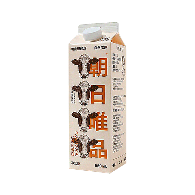 【950ml】朝日唯品生牛乳超滤浓厚4.0g冷藏甜品店鲜奶娟姗奶顺京