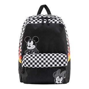 VANS Disney迪士尼联名米奇棋格可爱书包男女情侣款黑色双肩背包