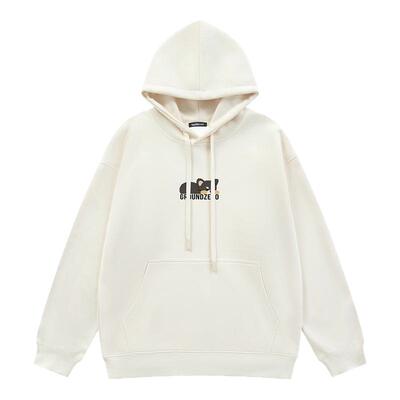 itGROUNDZERO2025秋冬加绒卡通小熊男女同款连帽长袖卫衣上衣