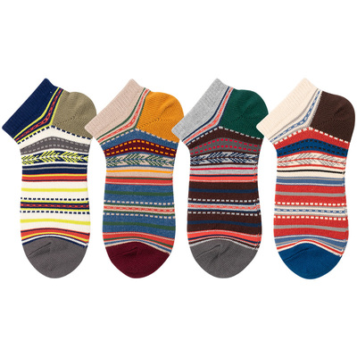 良朴民族风潮条纹情侣款低船袜子