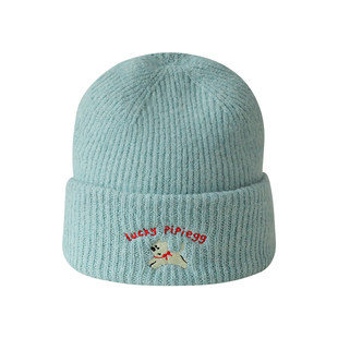 韩系可爱小狗刺绣针织帽女生秋冬保暖显脸小护耳毛线帽百搭冷帽男