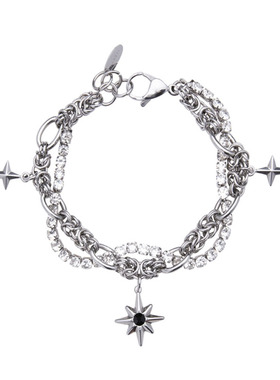 ALEXII锆石金属钛钢叠搭手链23fw十字星星高级感银色手饰vibe风潮