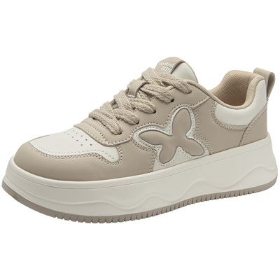 面包鞋圆头中跟系带平底