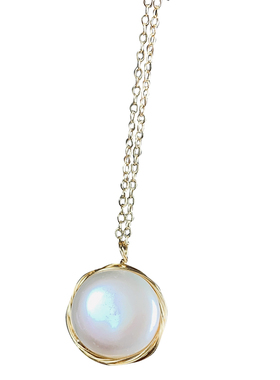 手工绕线珍珠14k注金防过敏吊坠