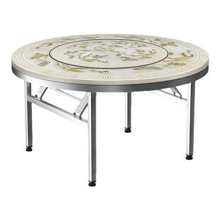 不锈钢内置转盘圆桌家用加厚餐桌商用饭店饭桌一体折叠桌子大圆桌