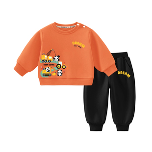 拉夏贝尔男童卫衣套装2026新款儿童运动裤子春秋上衣宝宝汽车春装