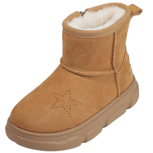 百丽童鞋男童冬季加绒保暖雪地靴时尚百搭加厚短靴轻便软底宝宝鞋